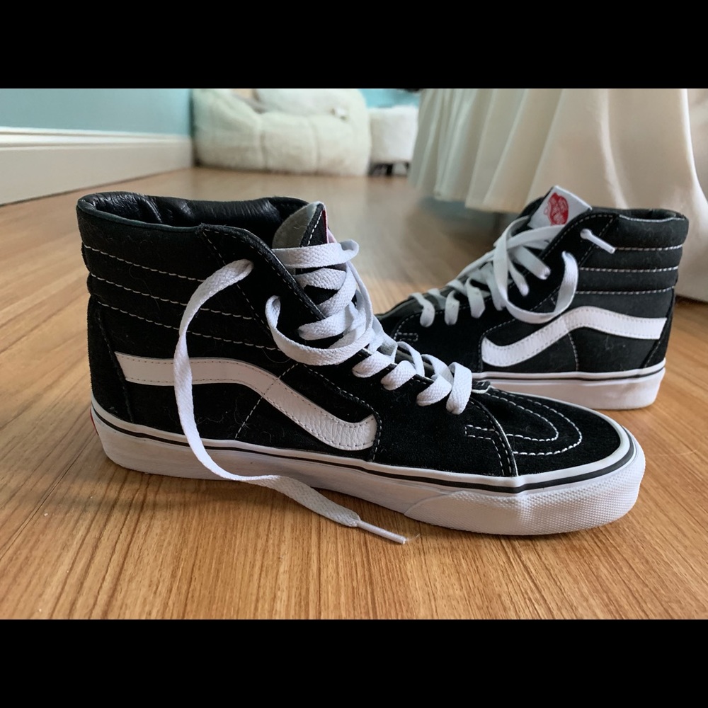 Black and white High top vans, size 8 women’s